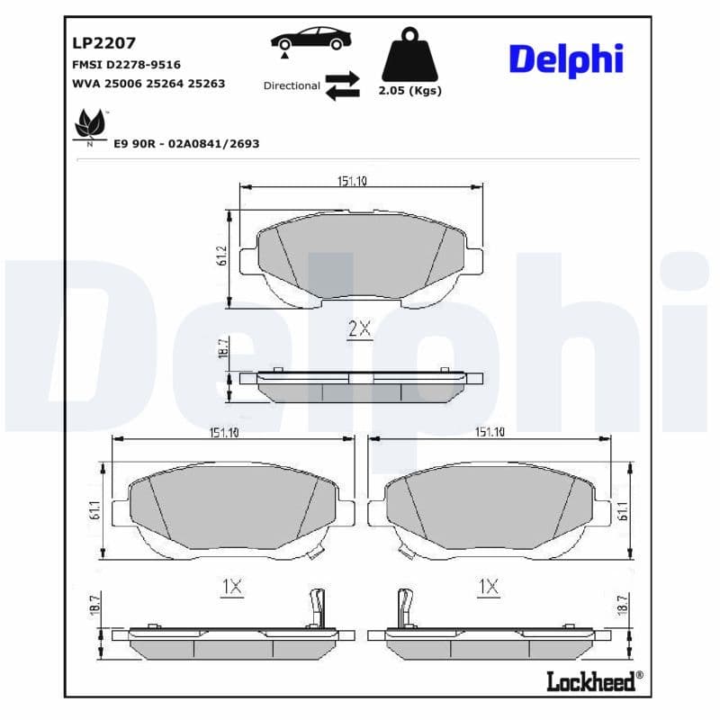 set placute frana,frana disc DELPHI LP2207