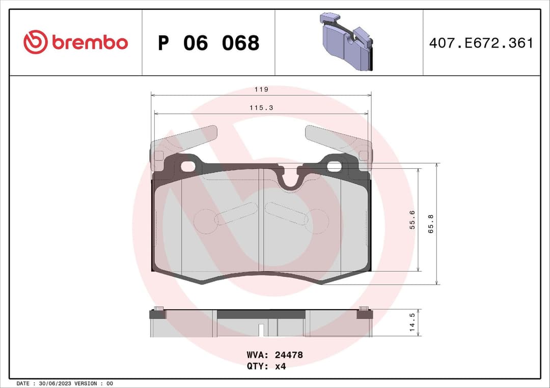 set placute frana,frana disc BREMBO PRIME LINE P 06 068