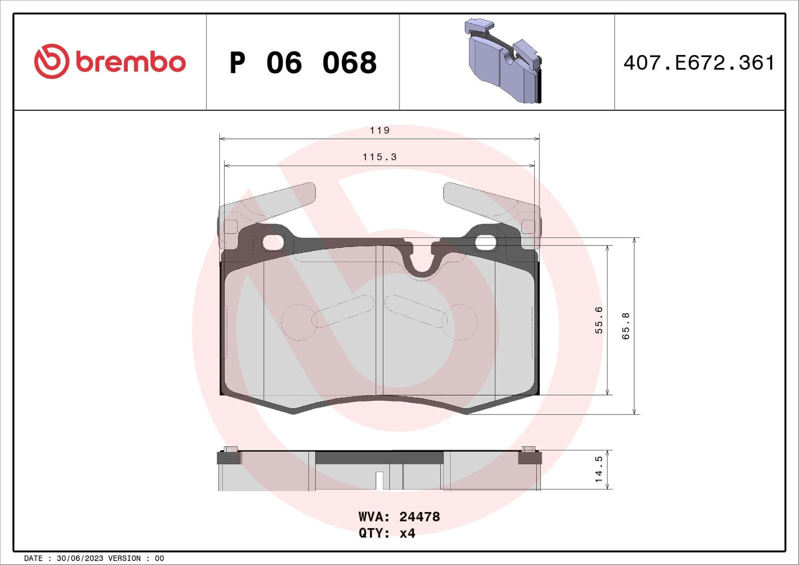set placute frana,frana disc BREMBO PRIME LINE P 06 068