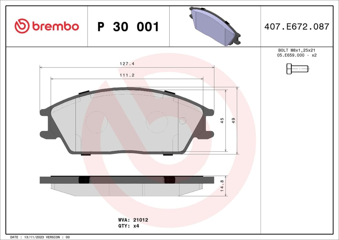 set placute frana,frana disc BREMBO P 30 001