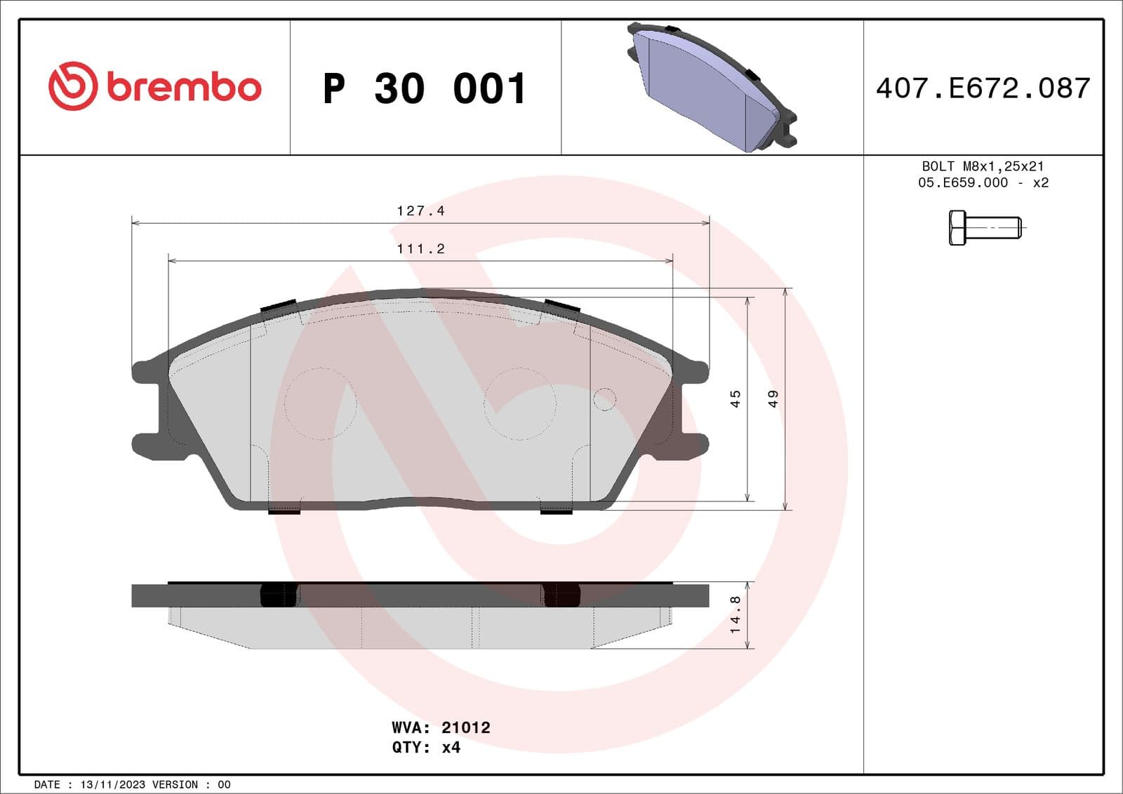 set placute frana,frana disc BREMBO P 30 001