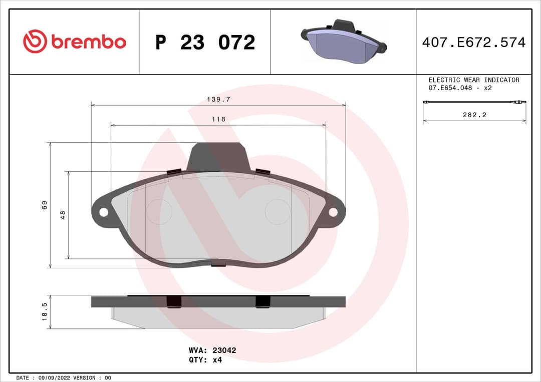 set placute frana,frana disc BREMBO P 23 072