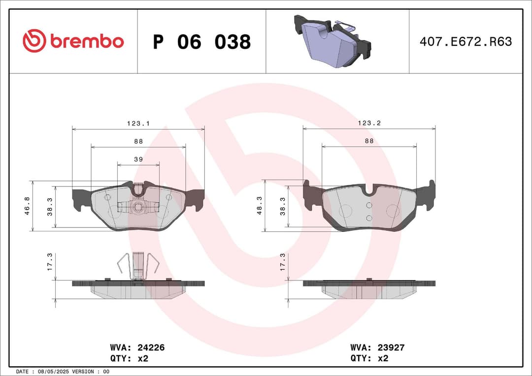 set placute frana,frana disc BREMBO XTRA LINE P 06 038X