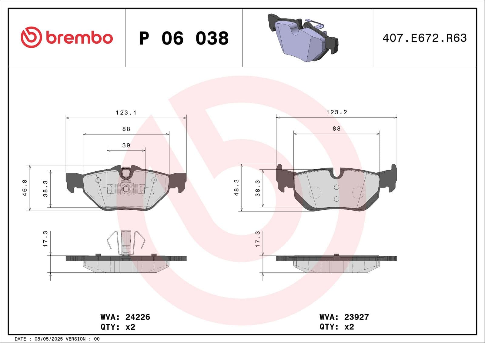 set placute frana,frana disc BREMBO XTRA LINE P 06 038X