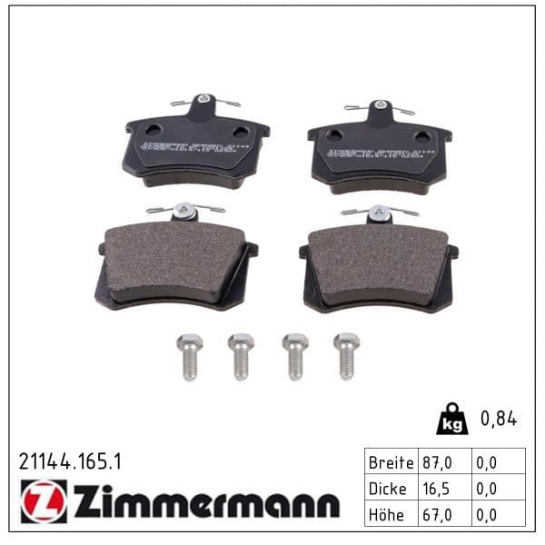 set placute frana,frana disc ZIMMERMANN 21144.165.1