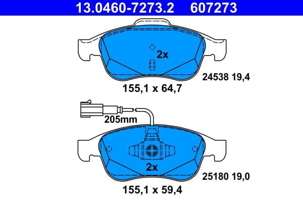 set placute frana,frana disc ATE 13.0460-7273.2