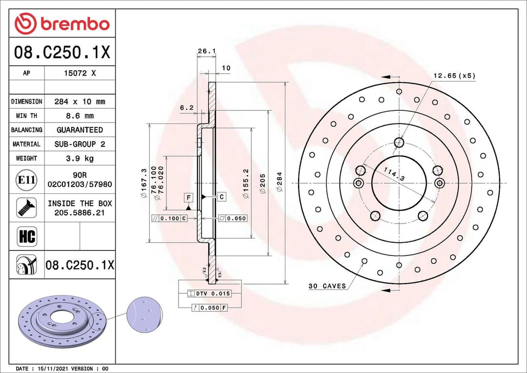 Disc frana BREMBO 08.C250.1X