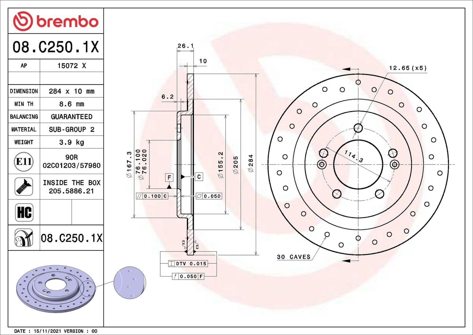 Disc frana BREMBO 08.C250.1X