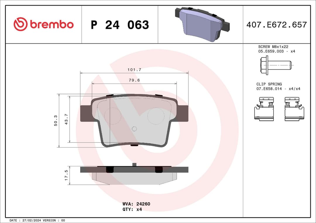 set placute frana,frana disc BREMBO P 24 063
