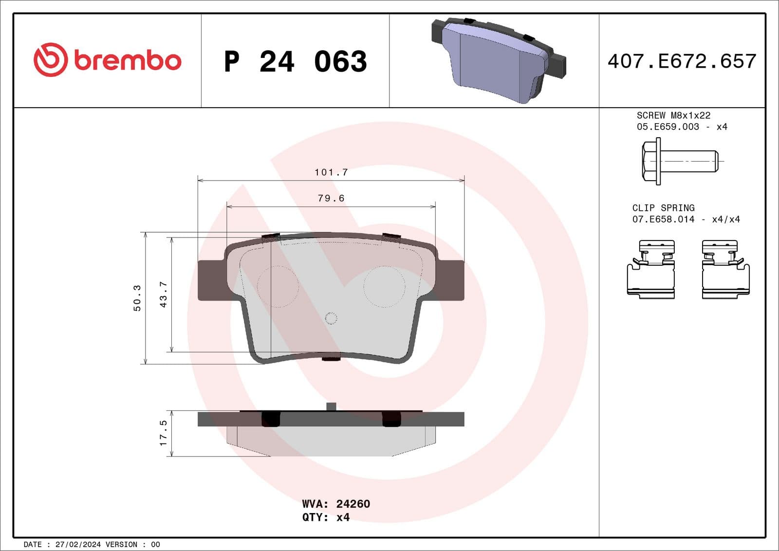 set placute frana,frana disc BREMBO P 24 063