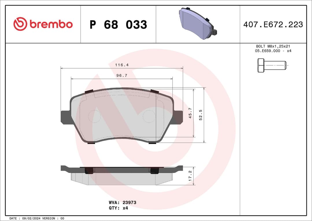 set placute frana,frana disc BREMBO XTRA LINE P 68 033X
