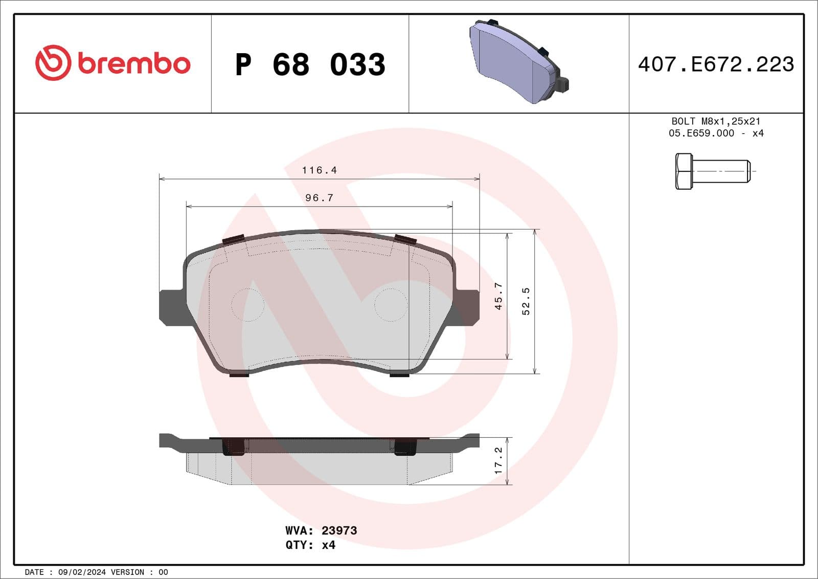 set placute frana,frana disc BREMBO XTRA LINE P 68 033X
