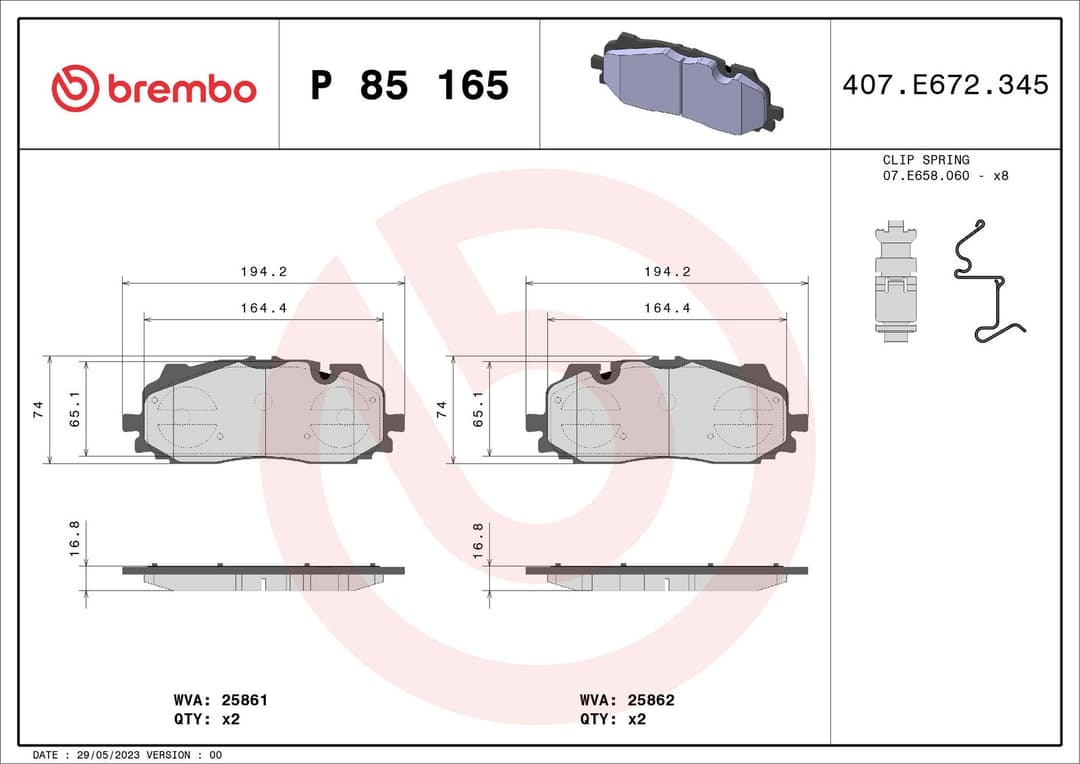 set placute frana,frana disc BREMBO PRIME LINE P 85 165