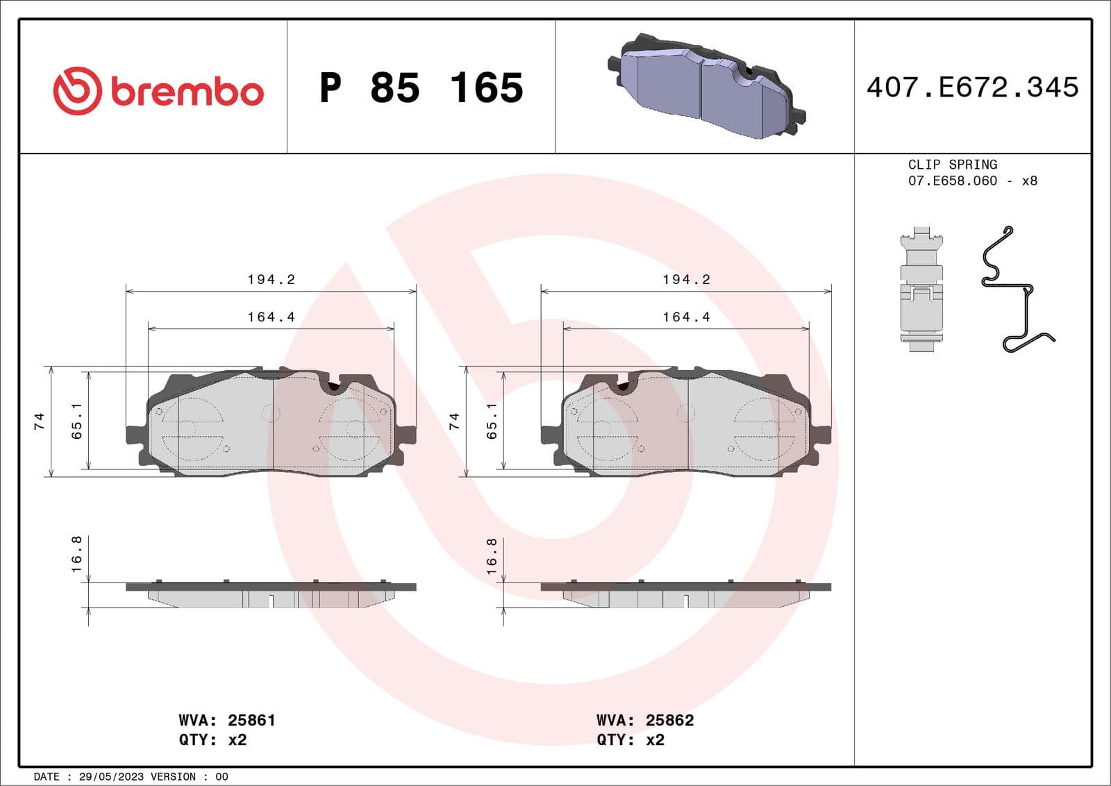 set placute frana,frana disc BREMBO PRIME LINE P 85 165