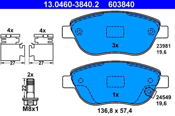 set placute frana,frana disc ATE 13.0460-3840.2