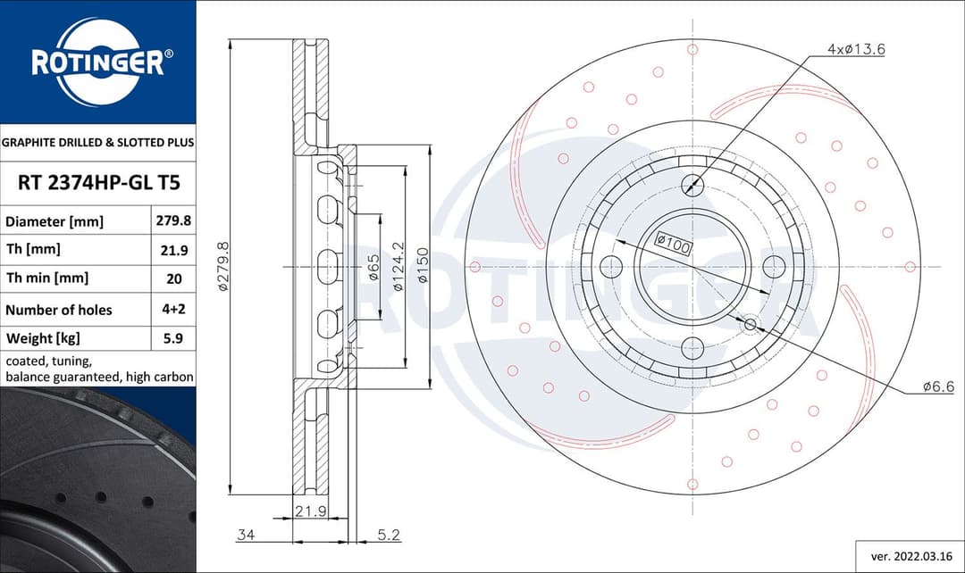 Disc frana ROTINGER RT 2374HP-GL T5