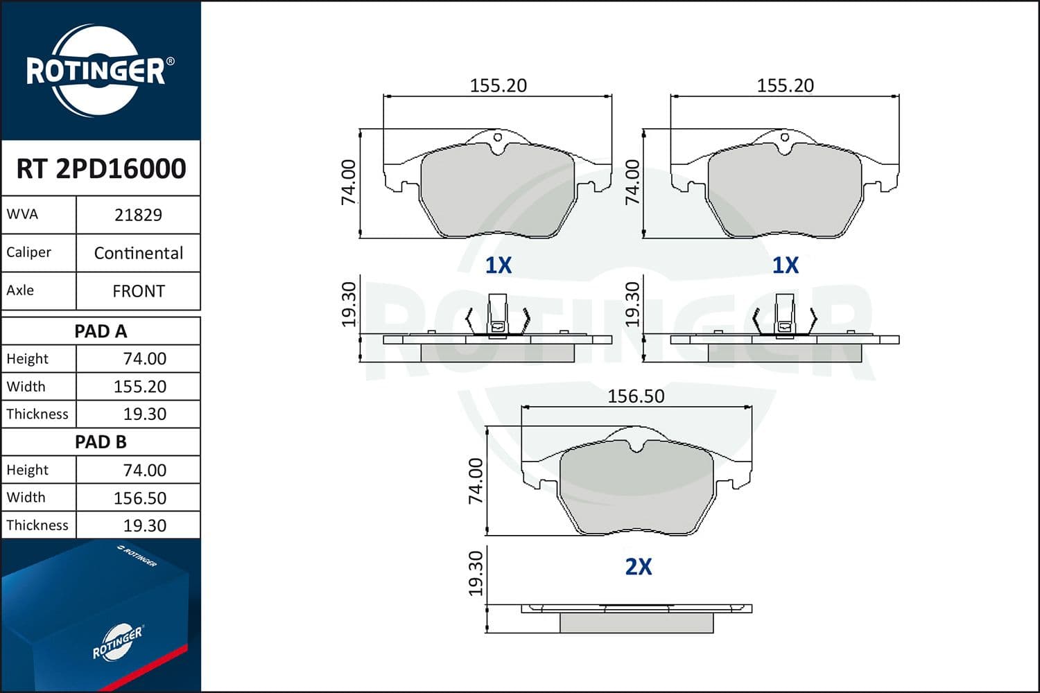 set placute frana,frana disc ROTINGER RT 2PD16000