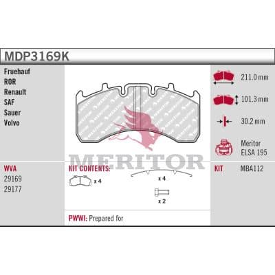 set placute frana,frana disc MERITOR BRAKE PAD KIT MDP3169K