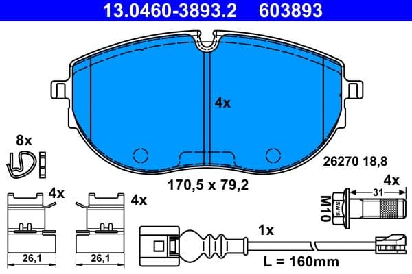set placute frana,frana disc ATE 13.0460-3893.2