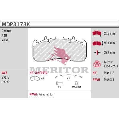 set placute frana,frana disc MERITOR BRAKE PAD KIT MDP3173K