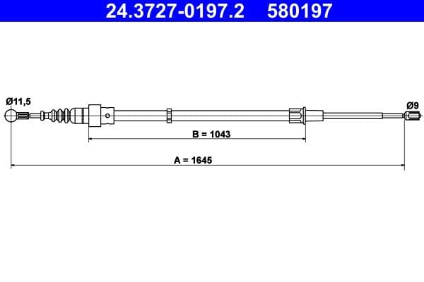 Cablu, frana de parcare ATE 24.3727-0197.2