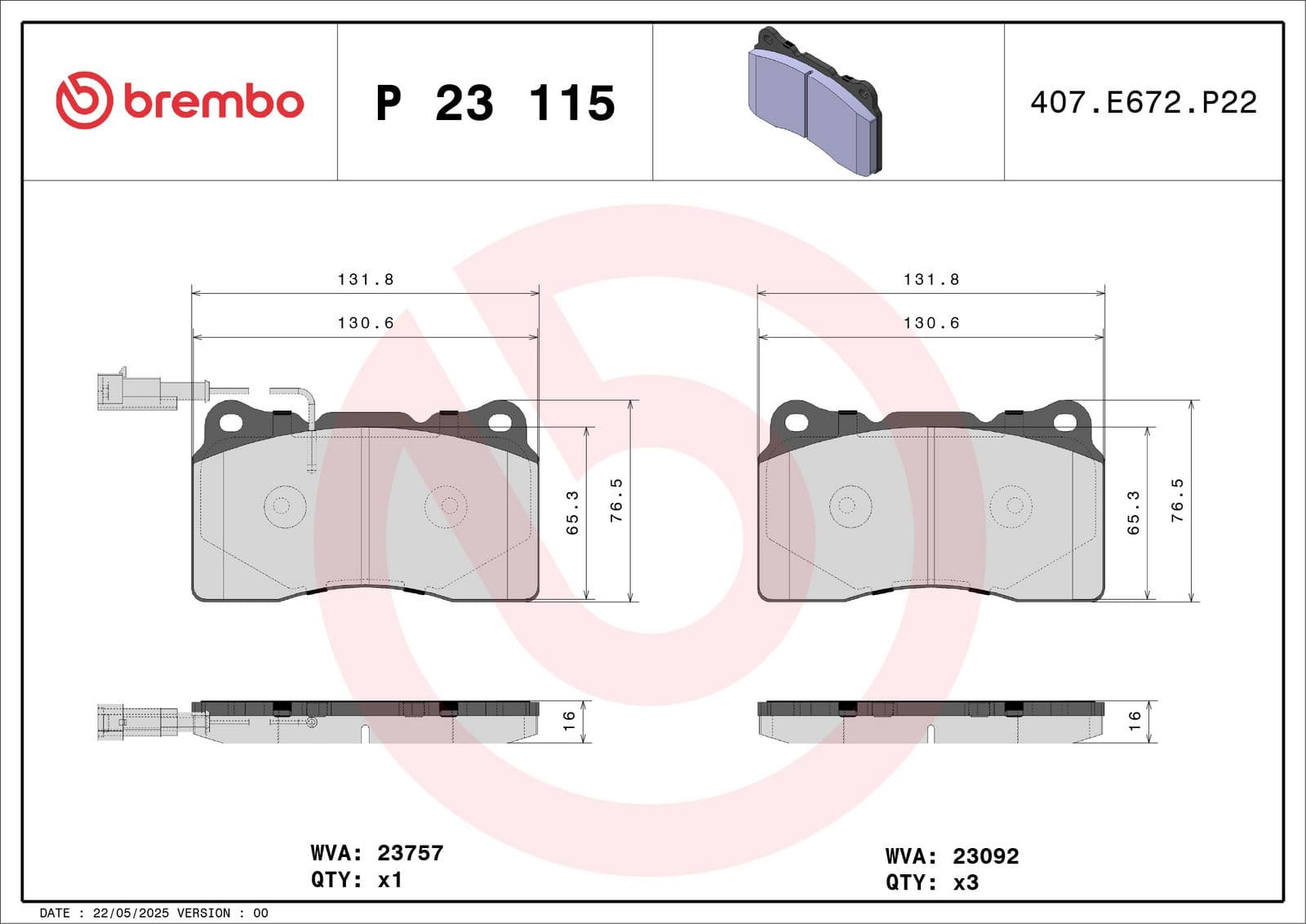 set placute frana,frana disc BREMBO P 23 115
