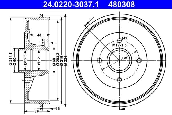 Tambur frana ATE 24.0220-3037.1