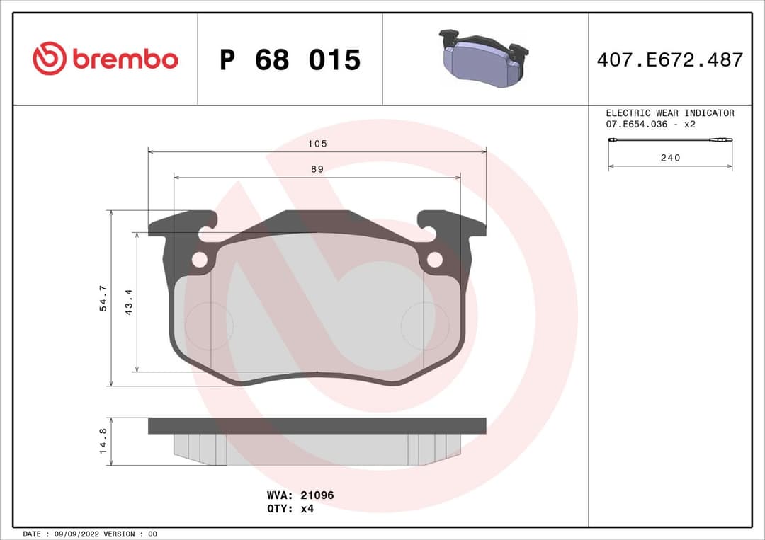 set placute frana,frana disc BREMBO P 68 015