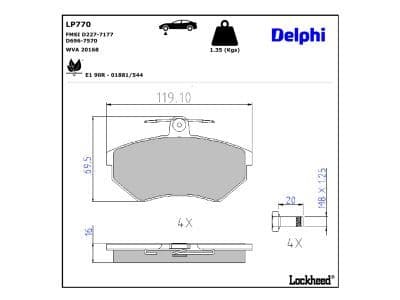 set placute frana,frana disc DELPHI LP770