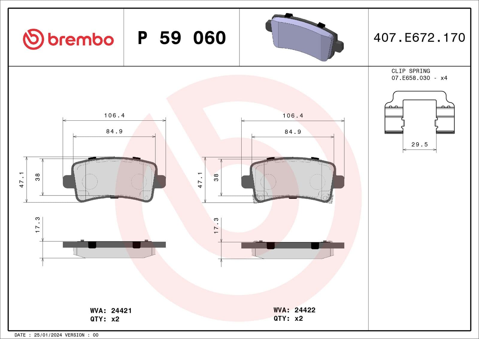 set placute frana,frana disc BREMBO P 59 060