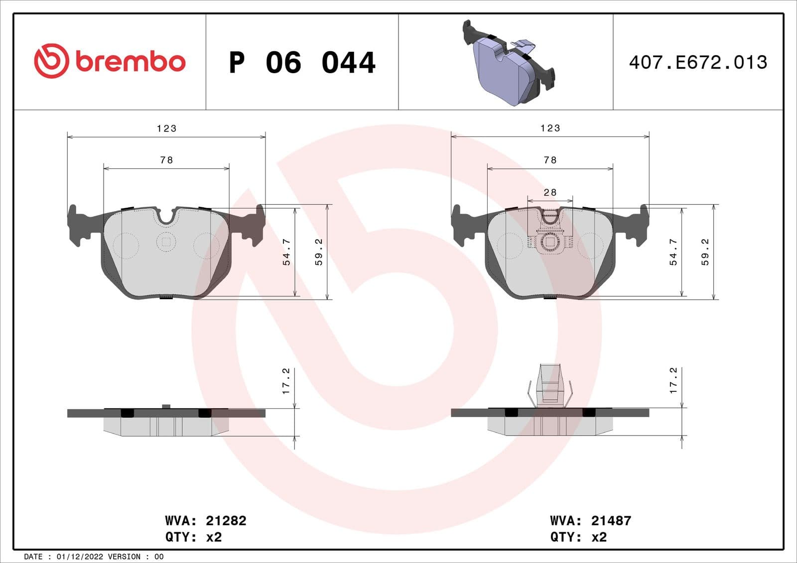 set placute frana,frana disc BREMBO PRIME LINE P 06 044