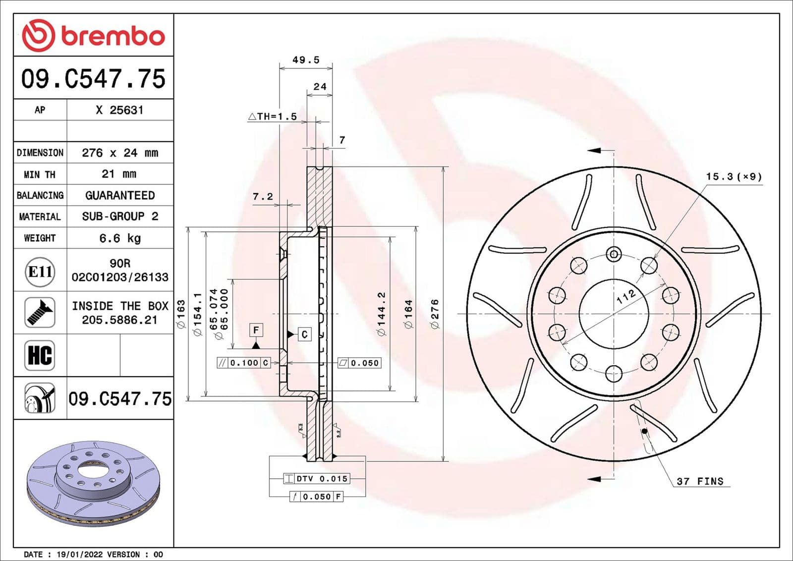 Disc frana BREMBO XTRA LINE - Max 09.C547.75