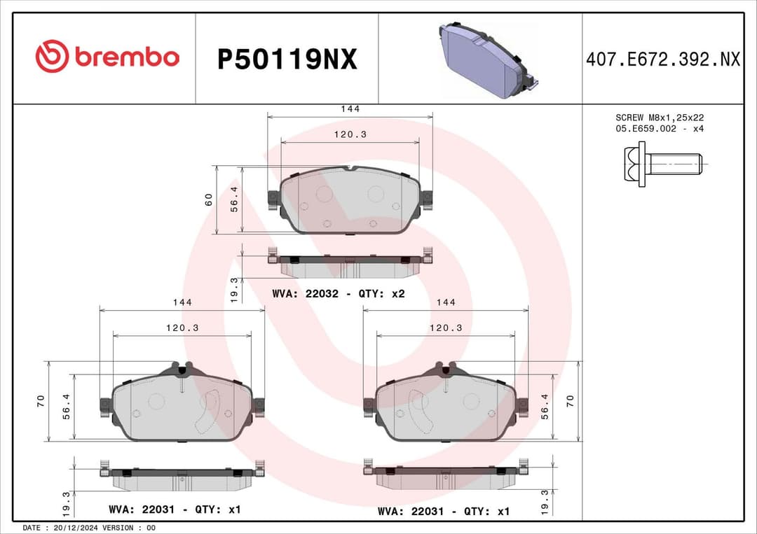 set placute frana,frana disc BREMBO P50119NX