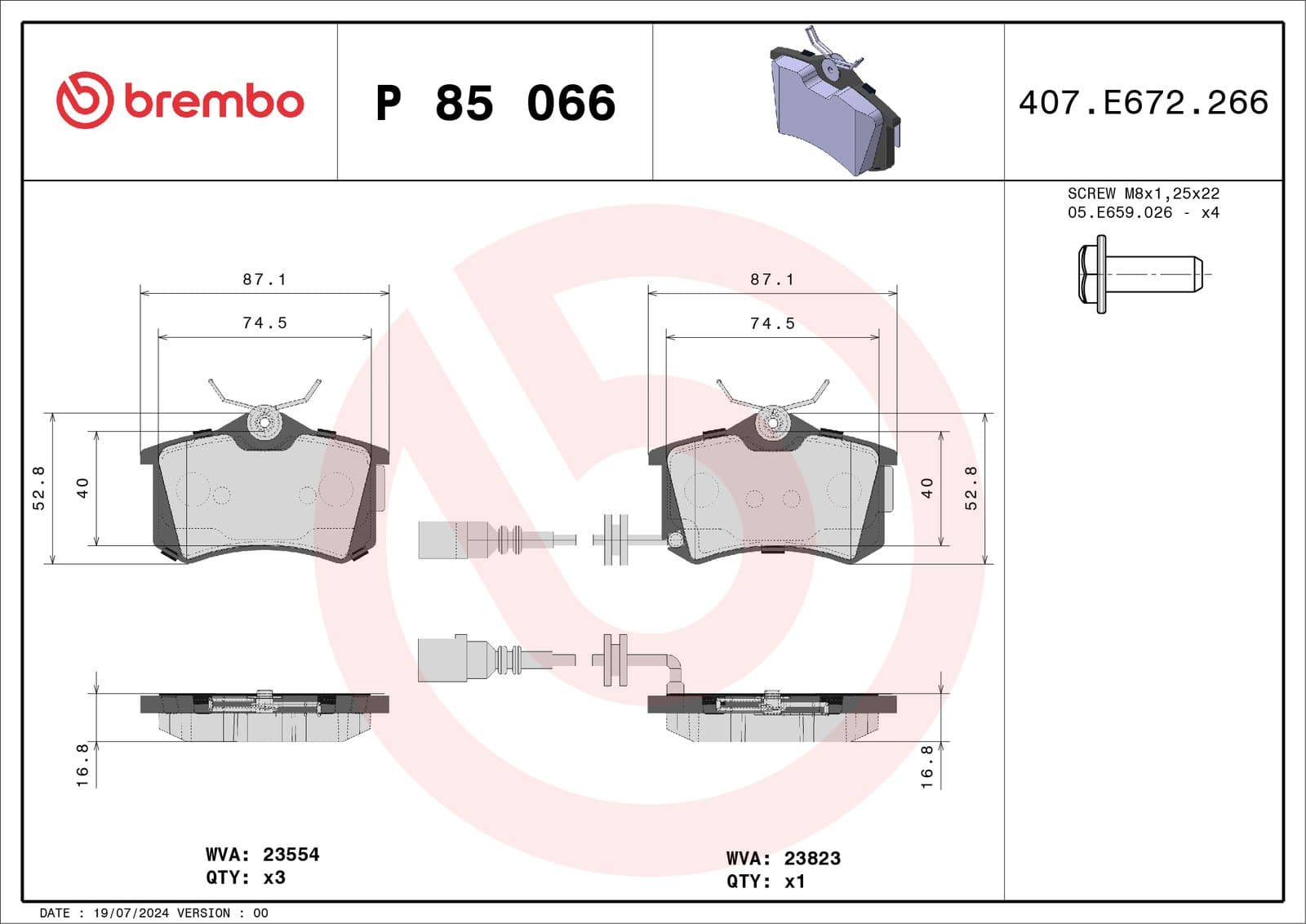 set placute frana,frana disc BREMBO P 85 066