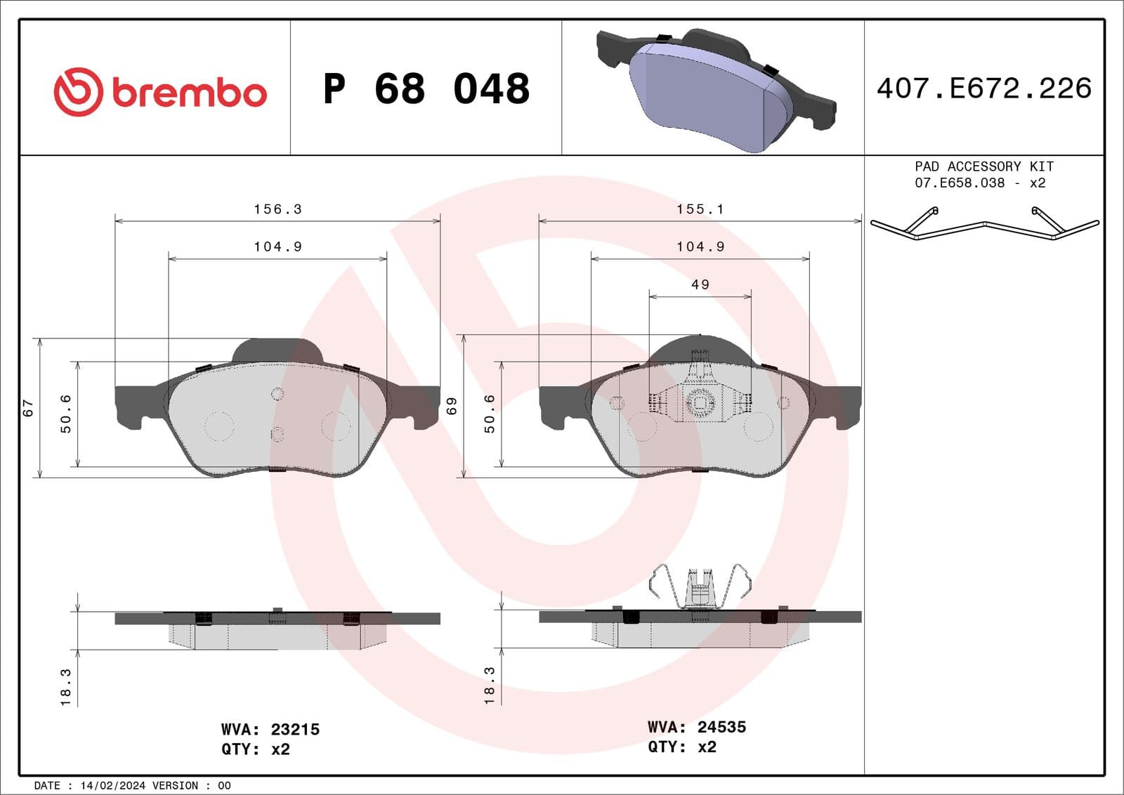 set placute frana,frana disc BREMBO PRIME LINE P 68 048