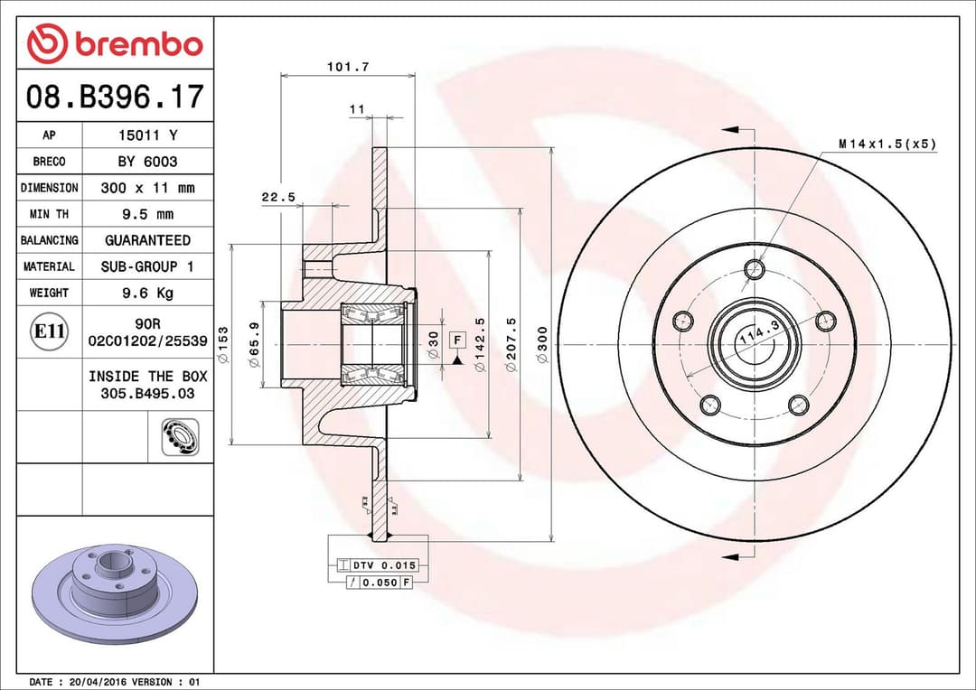Disc frana BREMBO PRIME LINE - With Bearing Kit 08.B396.17