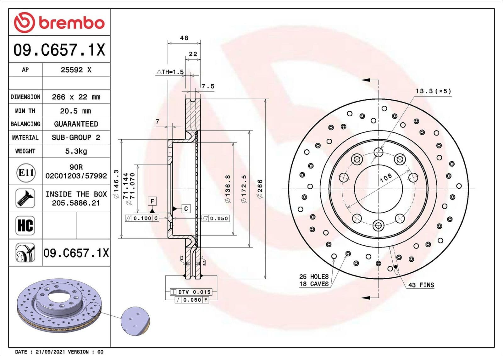 Disc frana BREMBO 09.C657.1X