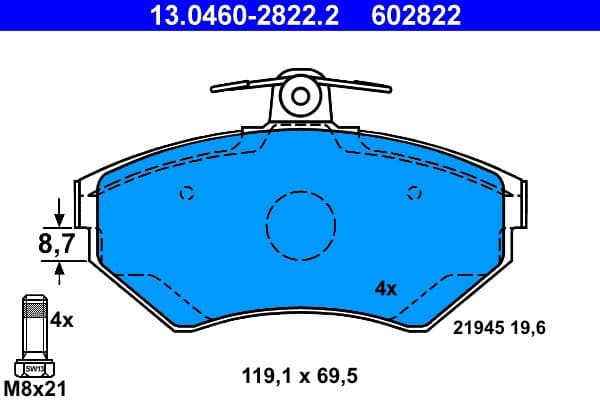 set placute frana,frana disc ATE 13.0460-2822.2