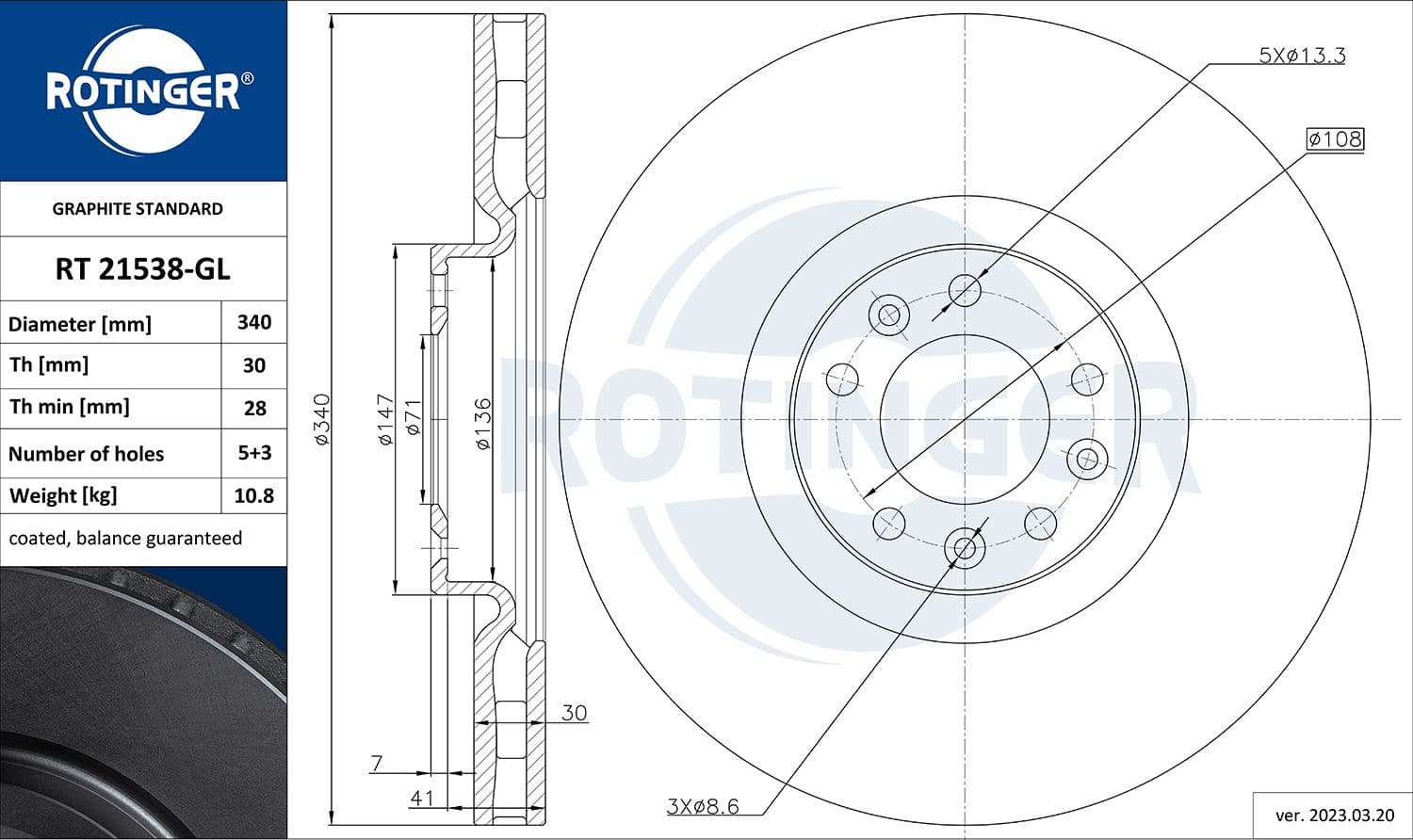 Disc frana ROTINGER RT 21538-GL