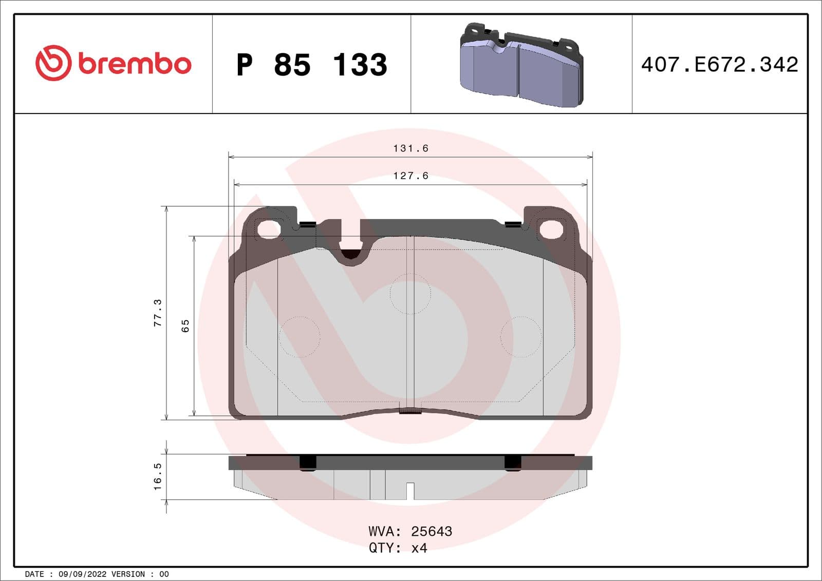 set placute frana,frana disc BREMBO PRIME LINE P 85 133