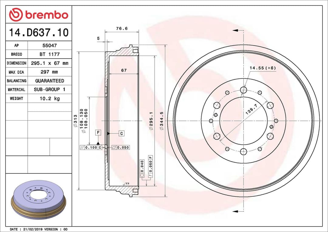 Tambur frana BREMBO ESSENTIAL LINE 14.D637.10