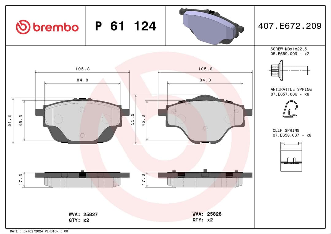 set placute frana,frana disc BREMBO PRIME LINE P 61 124