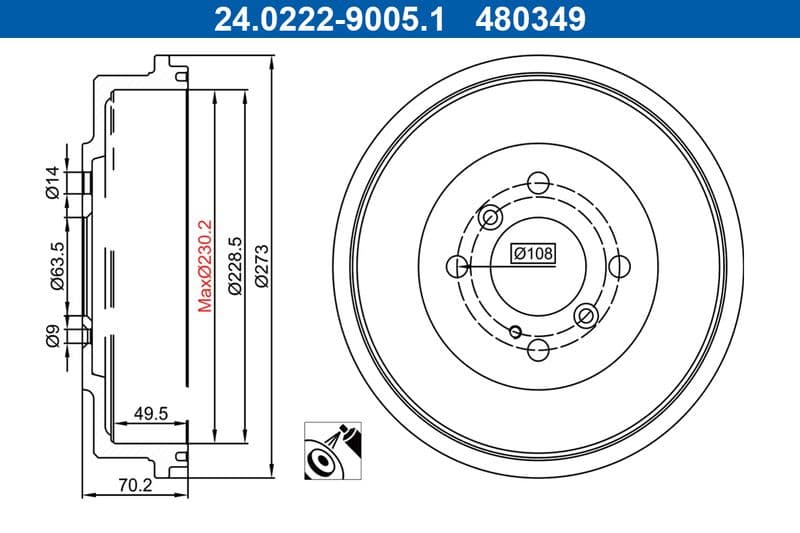 Tambur frana ATE 24.0222-9005.1