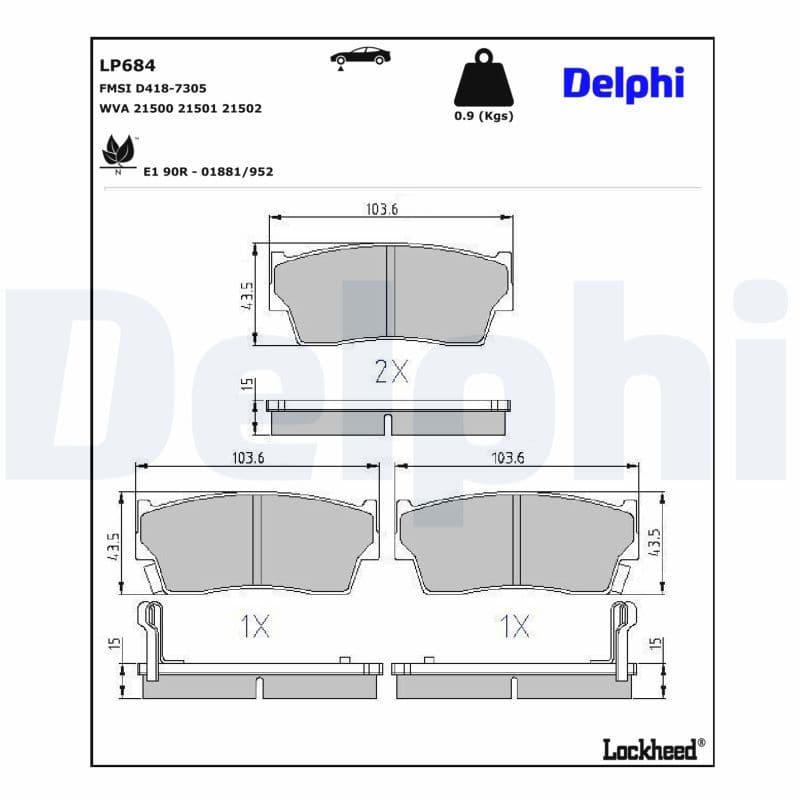 set placute frana,frana disc DELPHI LP684