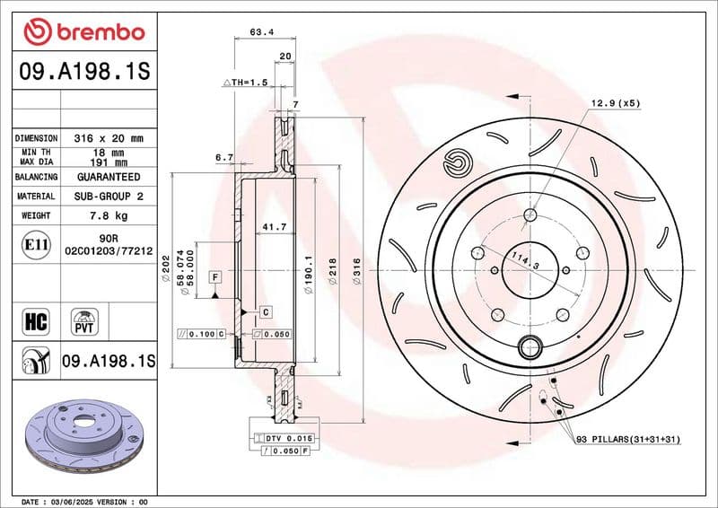 Disc frana BREMBO 09.A198.1S