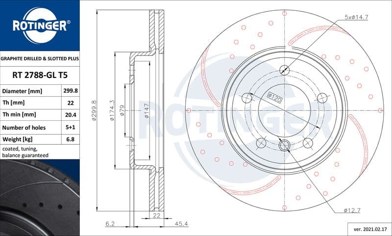 Disc frana ROTINGER GRAPHITE DRILLED & SLOTTED PLUS RT 2788-GL T5