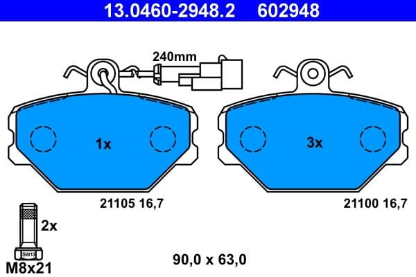 set placute frana,frana disc ATE 13.0460-2948.2