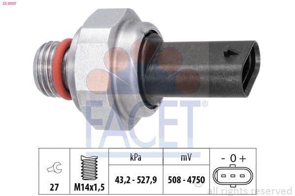 Senzor, presiune gaze evacuare FACET Made in Italy - OE Equivalent 25.0007