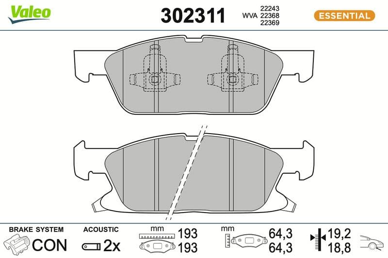 set placute frana,frana disc VALEO ESSENTIAL 302311