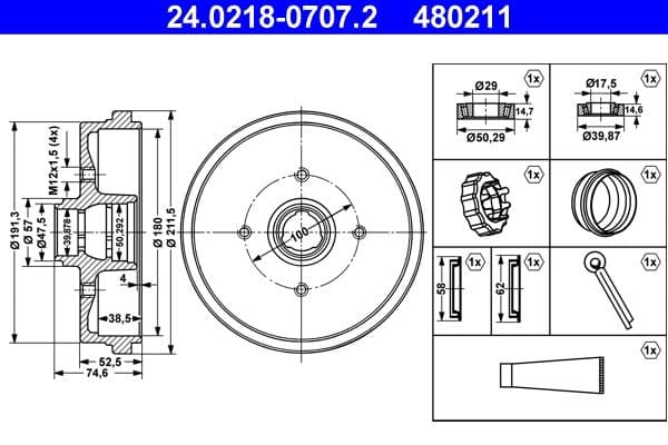 Tambur frana ATE 24.0218-0707.2